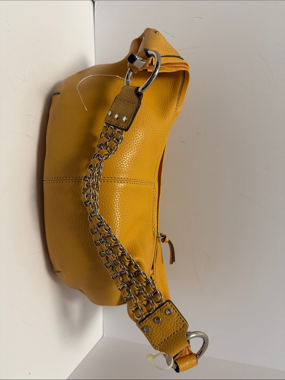 Hype Mustard Yellow Pebbled Leather Shoulder Bag with Chain Strap